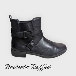 Umberto Raffini Black Leather Buckle Moto Style Short Boots